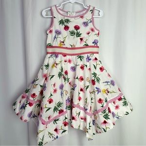 Monnalisa Girls Floral Poplin Dress - Size 4 - Made in Italy - Whimsical Party